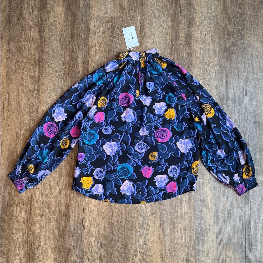 NWT Monki Womens Colorful Floral Rose Print Puff Sleeve Silly Blouse Size Small - Picture 11 of 16